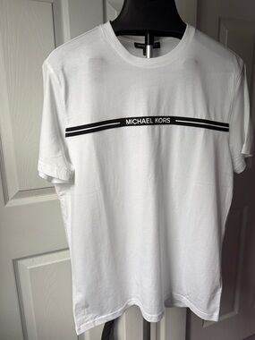 Michael Kors White Short Sleeve Tee with Black Chest Stripe
